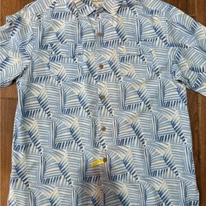Tommy Bahama Blue and White Hawaiian  Shirt (silk blend) - men’s large